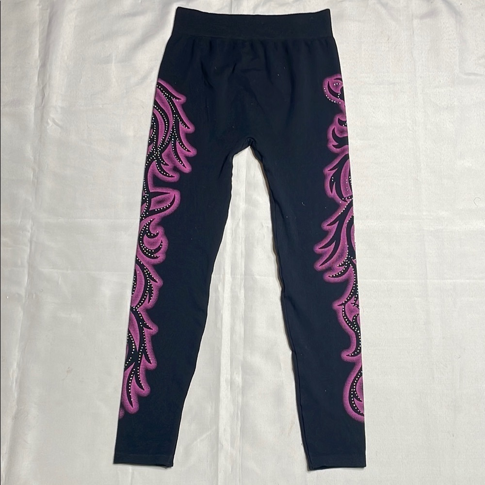 Black and Pink Diamond & Pink Patterned Leggings - Picture 6 of 6